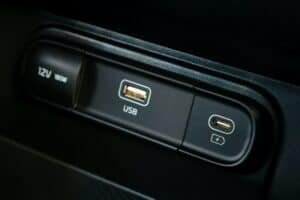 Car interior aux and usb charging cable connection